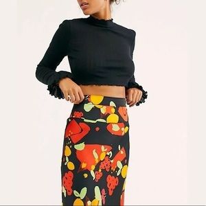 Free People Normani Fruity Pop Black Midi Slip Skirt